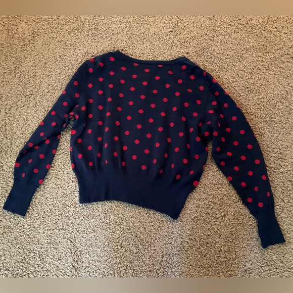 NWT~Vintage Inspired Navy Cardigan Sweater with Red Polka Dots, UK XL-Import!🍒 - Picture 9 of 10